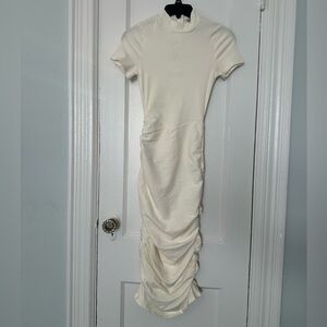 Fashion Nova Ribbed Midi Dress Small Good Days In My Mind Short Sleeve NEW white